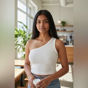 Rue 21 White One-Shoulder Ribbed Top